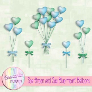 Free sea green and sea blue heart balloons