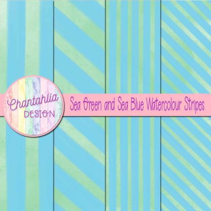 Free sea green and sea blue watercolour stripes digital papers