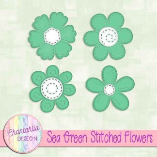 Free sea green stitched flowers design elements