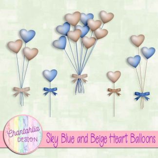 Free sky blue and beige heart balloons
