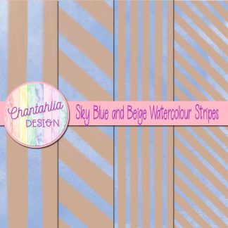 Free sky blue and beige watercolour stripes digital papers