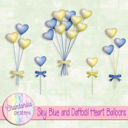 Free sky blue and daffodil heart balloons