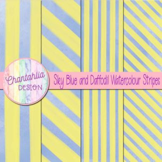 Free sky blue and daffodil watercolour stripes digital papers