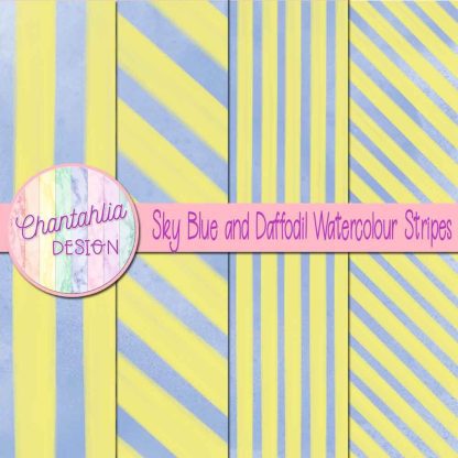 Free sky blue and daffodil watercolour stripes digital papers