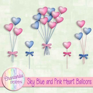 Free sky blue and pink heart balloons