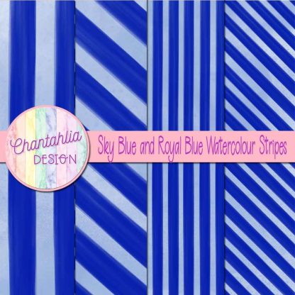 Free sky blue and royal blue watercolour stripes digital papers