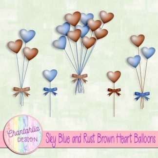 Free sky blue and rust brown heart balloons