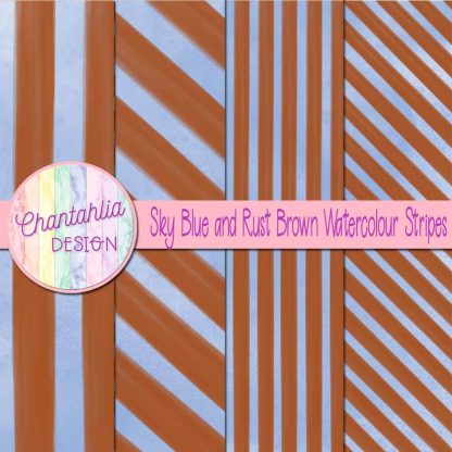 Free sky blue and rust brown watercolour stripes digital papers