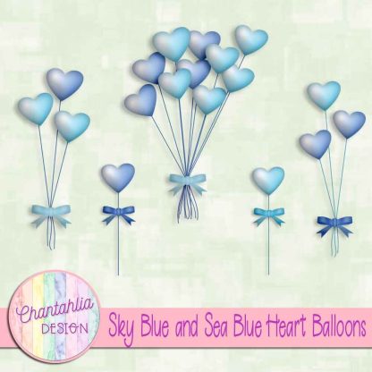 Free sky blue and sea blue heart balloons