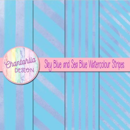 Free sky blue and sea blue watercolour stripes digital papers