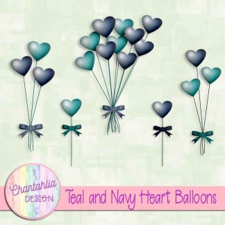 Free teal and navy heart balloons