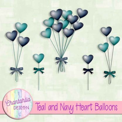 Free teal and navy heart balloons