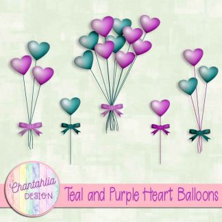 Free teal and purple heart balloons