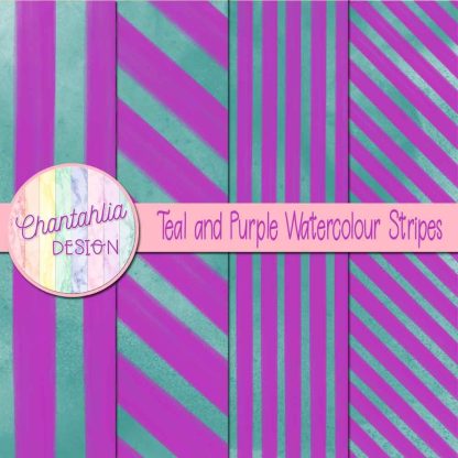 Free teal and purple watercolour stripes digital papers