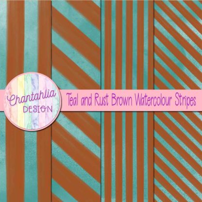 Free teal and rust brown watercolour stripes digital papers