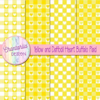 Free yellow and daffodil heart buffalo plaid digital papers