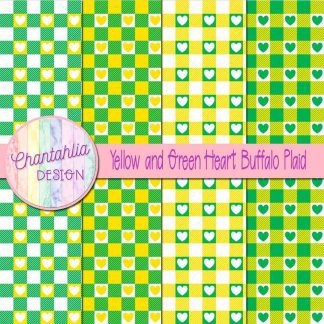 Free yellow and green heart buffalo plaid digital papers
