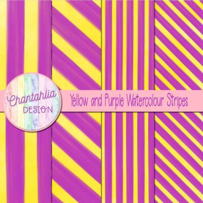 Free yellow and purple watercolour stripes digital papers