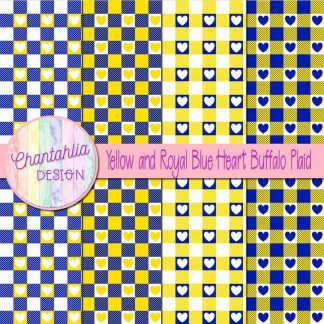 Free yellow and royal blue heart buffalo plaid digital papers