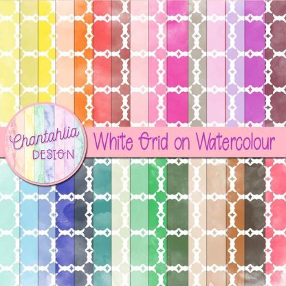 free digital paper backgrounds featuring a white grid on watercolour design.