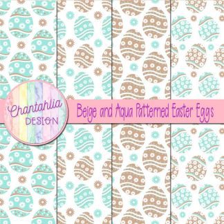 Free beige and aqua patterned easter eggs digital papers