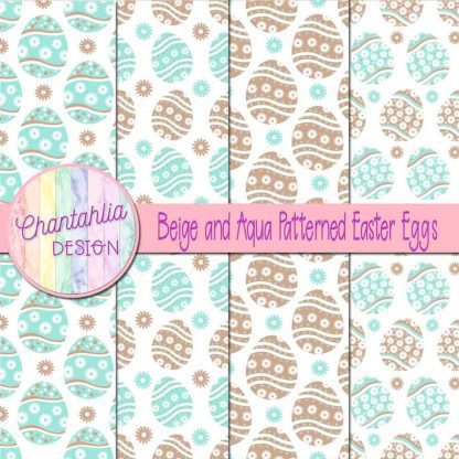 Free beige and aqua patterned easter eggs digital papers