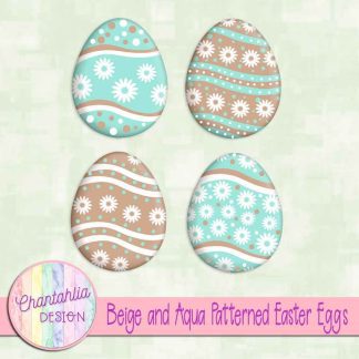 Free beige and aqua patterned easter eggs elements