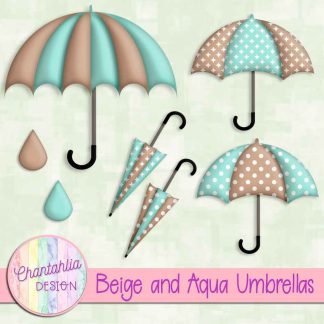 Free beige and aqua umbrellas design elements