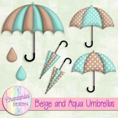 Free beige and aqua umbrellas design elements