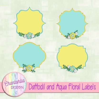 Free daffodil and aqua floral labels