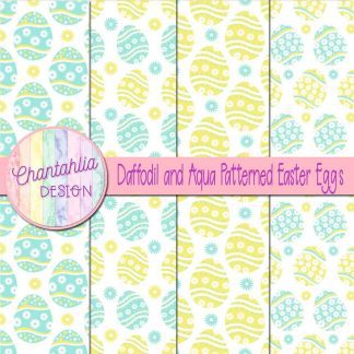 Free daffodil and aqua patterned easter eggs digital papers