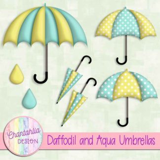 Free daffodil and aqua umbrellas design elements