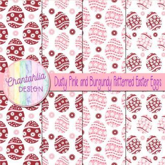 Free dusty pink and burgundy patterned easter eggs digital papers