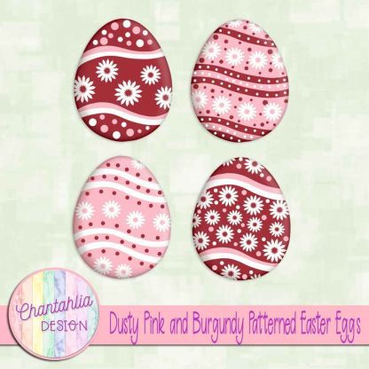 Free dusty pink and burgundy patterned easter eggs elements
