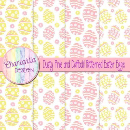 Free dusty pink and daffodil patterned easter eggs digital papers