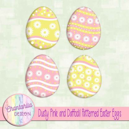 Free dusty pink and daffodil patterned easter eggs elements