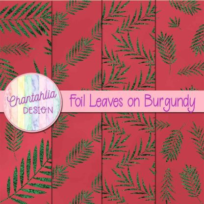 Free foil leaves on burgundy digital papers