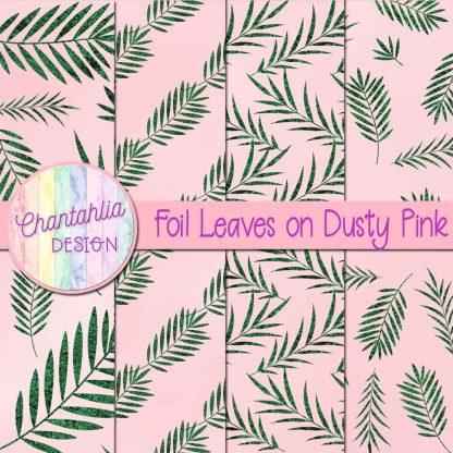 Free foil leaves on dusty pink digital papers