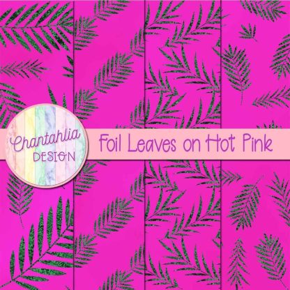 Free foil leaves on hot pink digital papers
