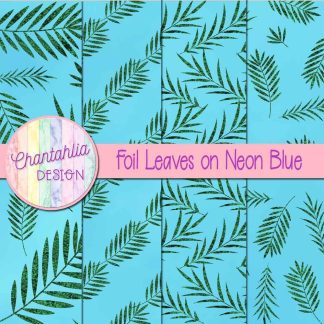 Free foil leaves on neon blue digital papers