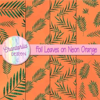 Free foil leaves on neon orange digital papers