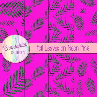 Free foil leaves on neon pink digital papers