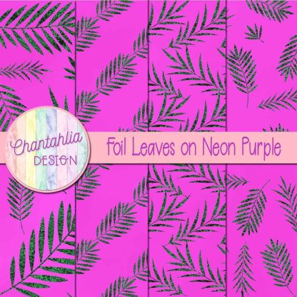 Free foil leaves on neon purple digital papers