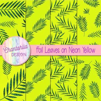 Free foil leaves on neon yellow digital papers
