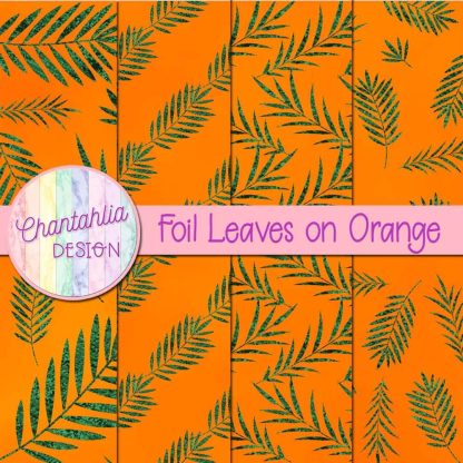 Free foil leaves on orange digital papers