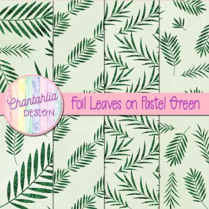 Free foil leaves on pastel green digital papers