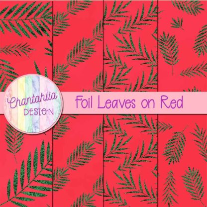 Free foil leaves on red digital papers