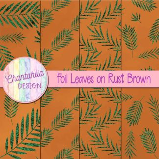 Free foil leaves on rust brown digital papers