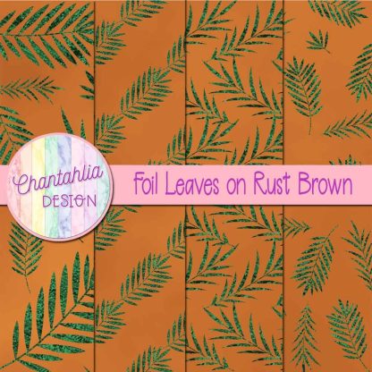 Free foil leaves on rust brown digital papers