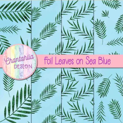 Free foil leaves on sea blue digital papers